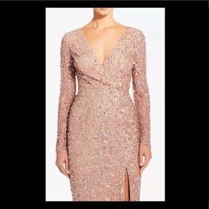 NEW Adrianna Papell Rose Gold Beaded Wrap Dress